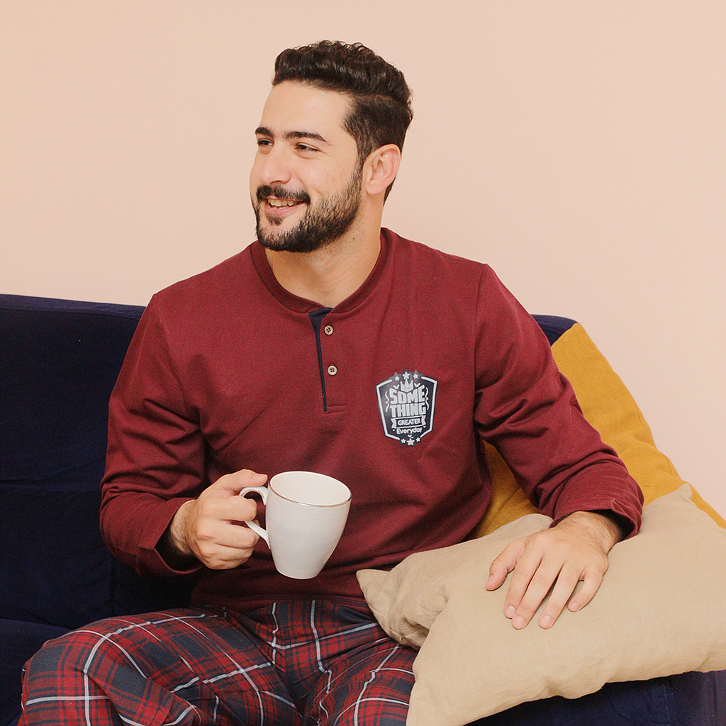 SOME THING بيجاما رجالي بزراير بنطلون نسيج