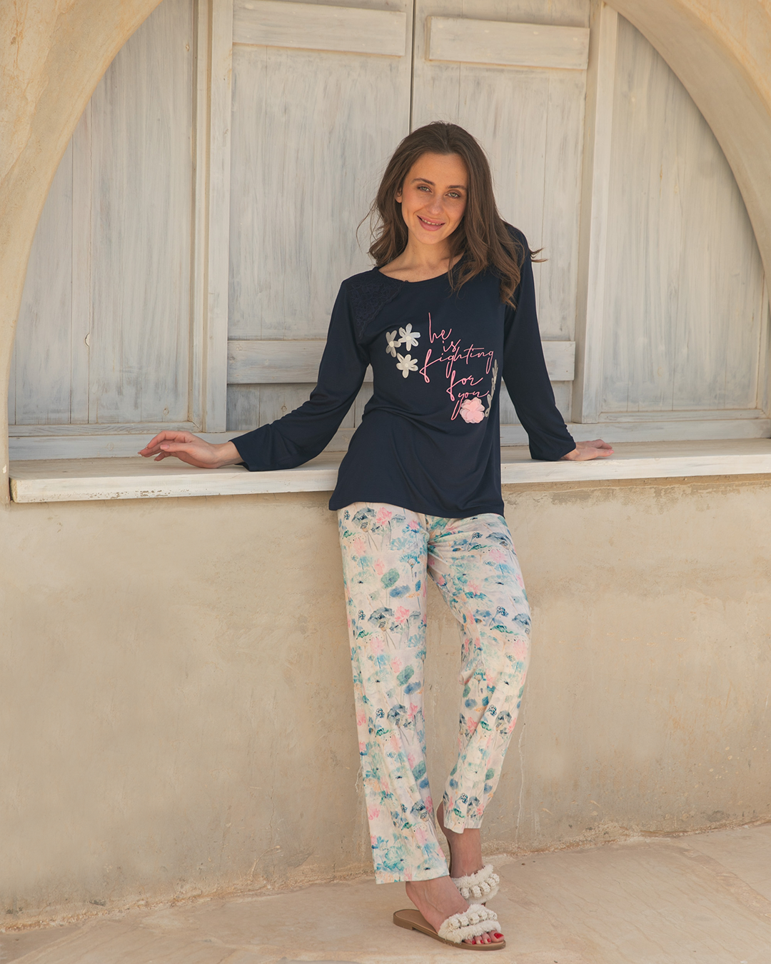 Women's pajamas with lace shoulder straps