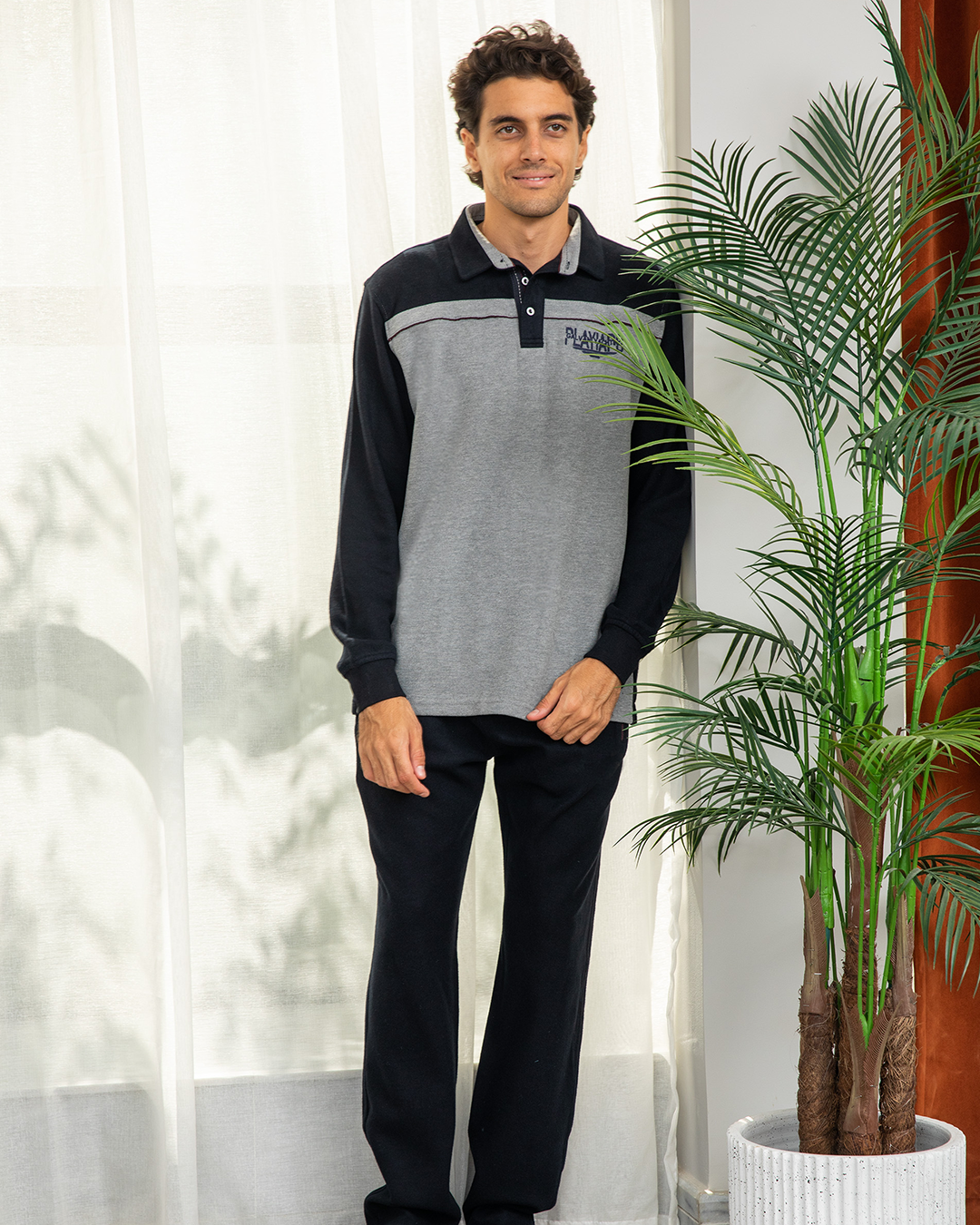 PLAYIAPC Men's pajamas with a buttoned collar