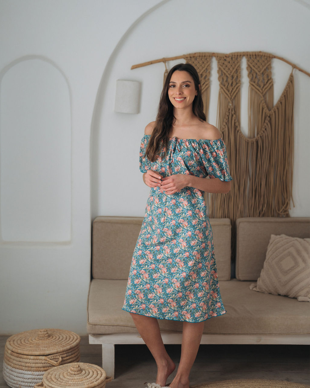 Women's shirt with half sleeves, short sleeves, flowers