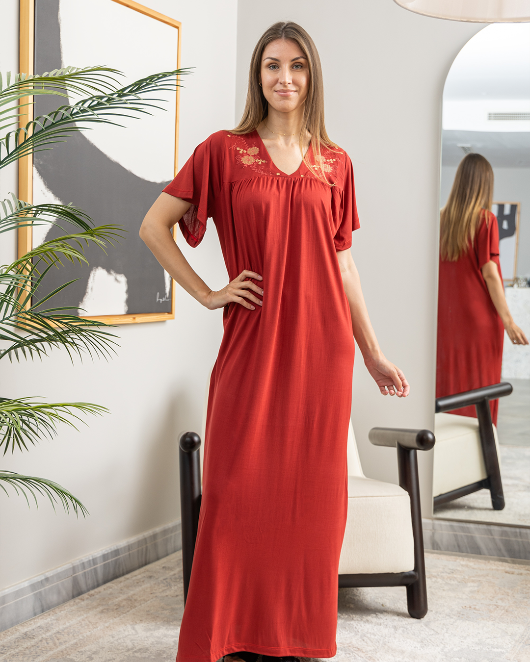 قميص حريمي نص كم سفره تطريز الورده الكويله