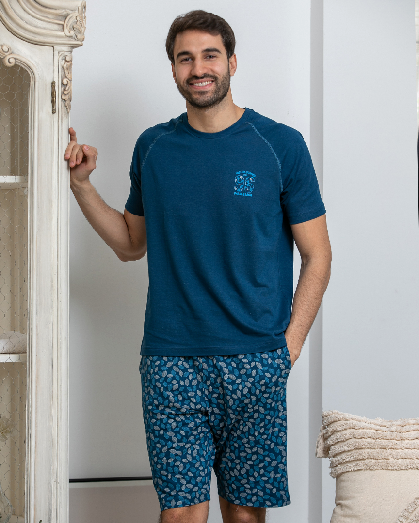 Men's pajama print on the chest shorts