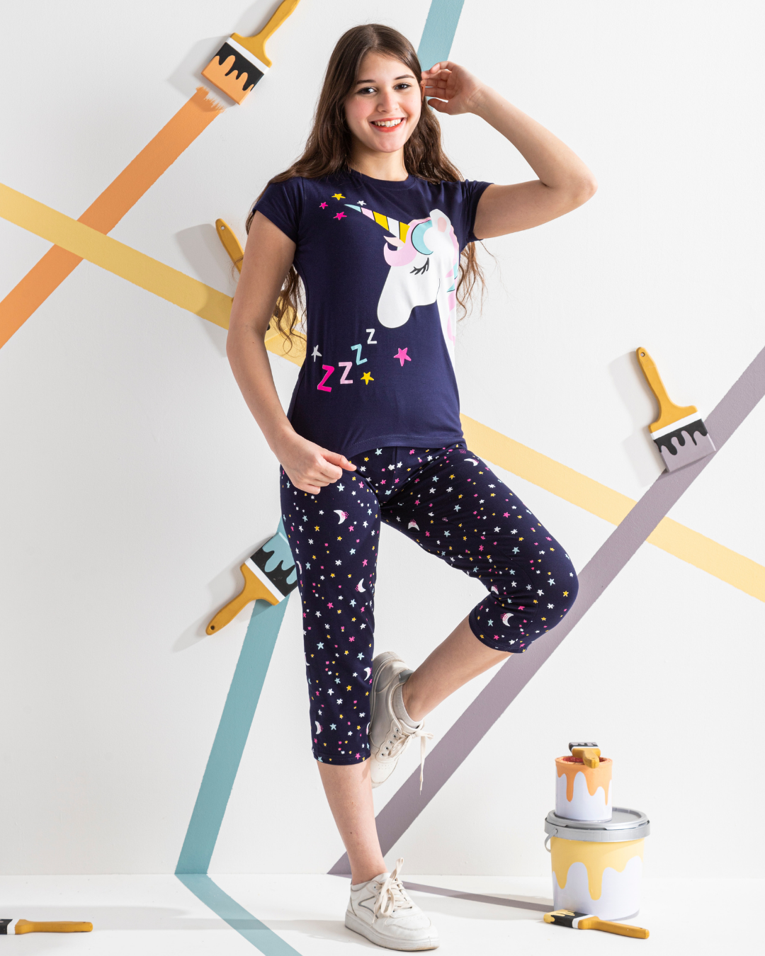Girls unicorn pentacour pajamas with stars print