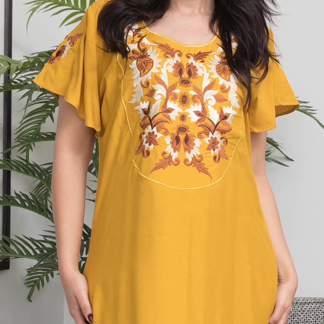 Viscose shirt, 4 half sleeves, plain embroidered with roses