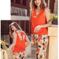 Plain women's pajamas with lace back and floral trousers