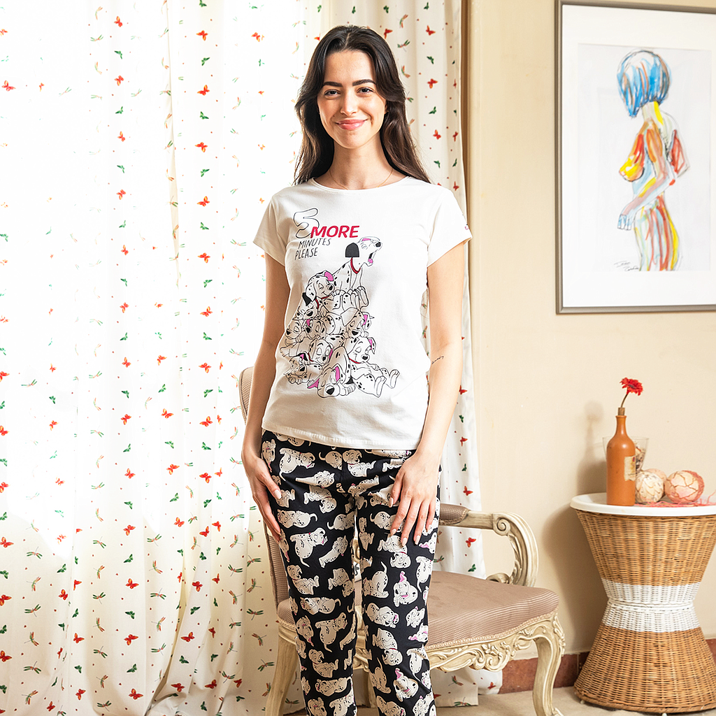 Women's pajamas dog 101 half sleeves and pants
