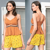 Suspender pajamas with printed hot shorts