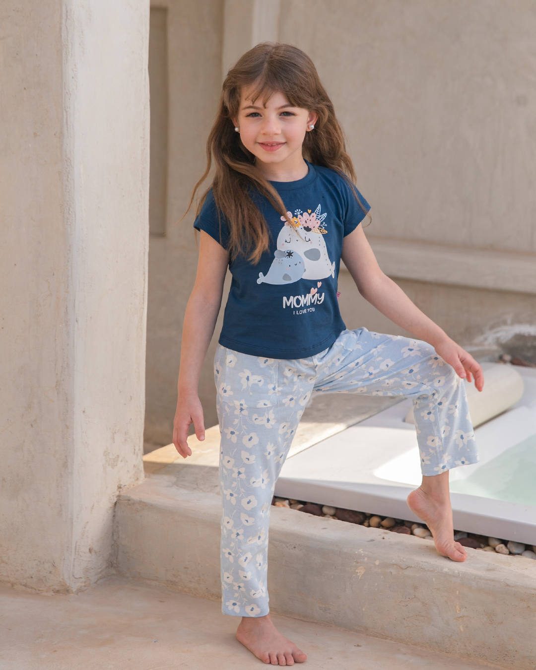 Mommy  بيجاما بناتي بنطلون ورد