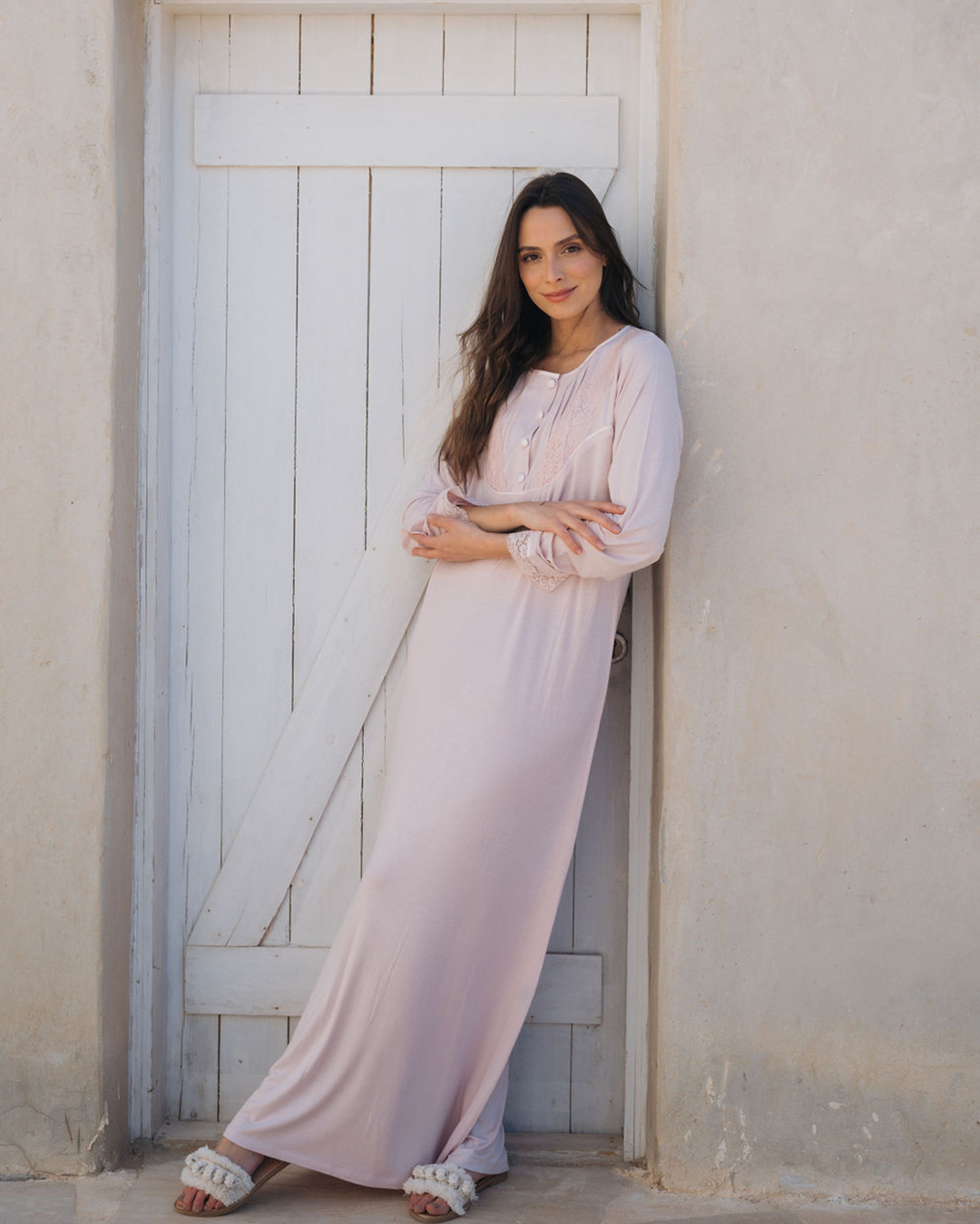 جلابيه حريمي كم ساده سفره دانتيل ستان