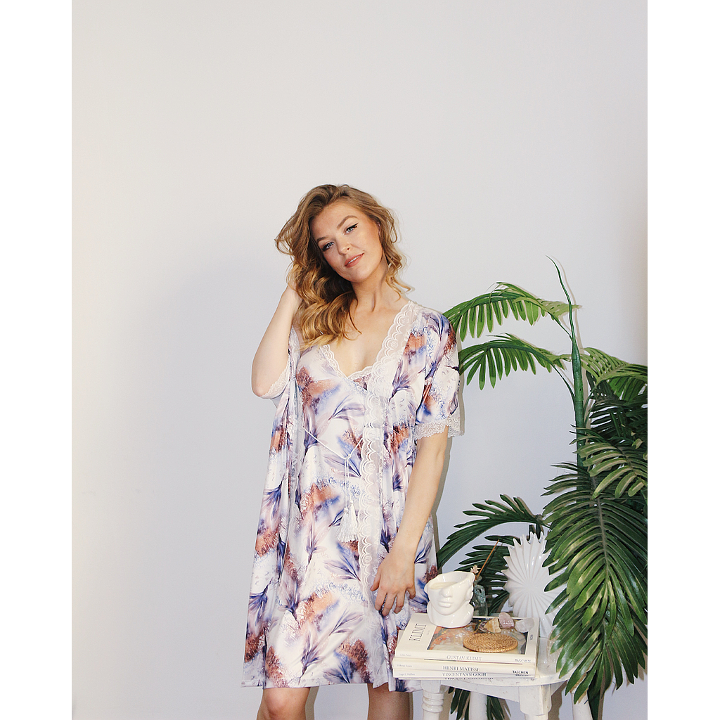 Women's Robe Set Floral Short Shirt