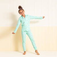 بيجاما وردة بزرار بنطلون بكم جارسونيه