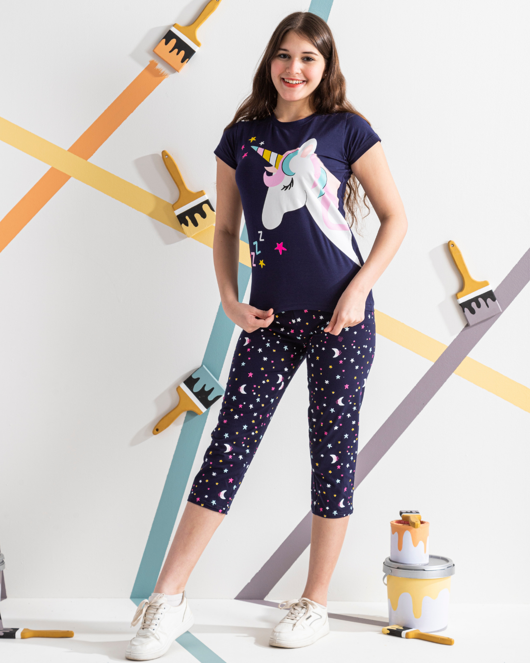 Girls unicorn pentacour pajamas with stars print
