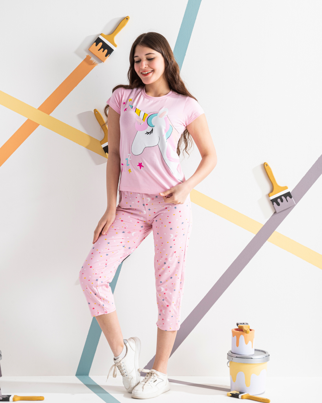 Girls unicorn pentacour pajamas with stars print