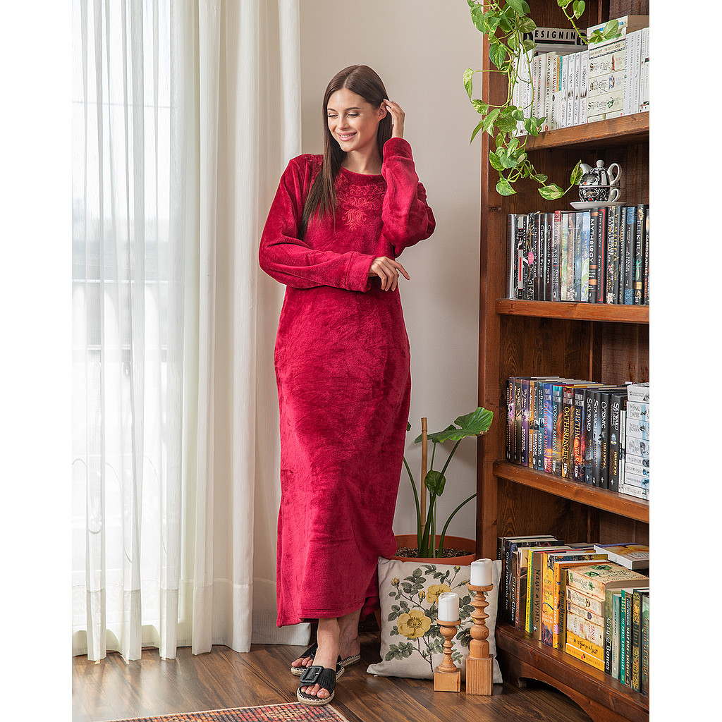 Women's nightgown, Polar, embroidered with flowers, with a zipper in the back