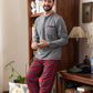 Men's pajamas with a button-up neck and checkered pants