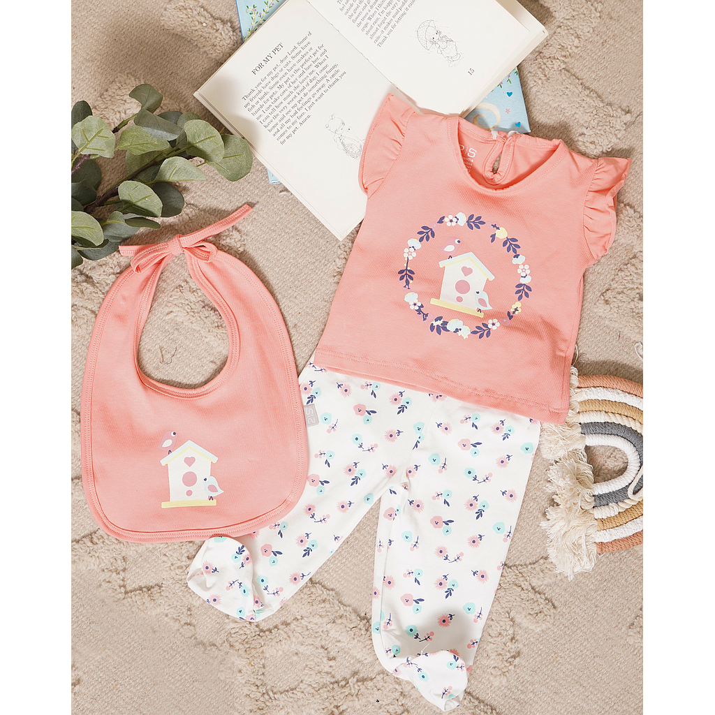 طقم بناتي كوخ وعصفورين ورد