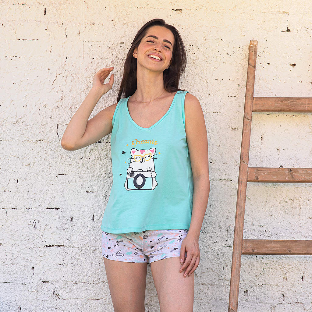 DREAM بيجاما كات شورت كاميراوقطة