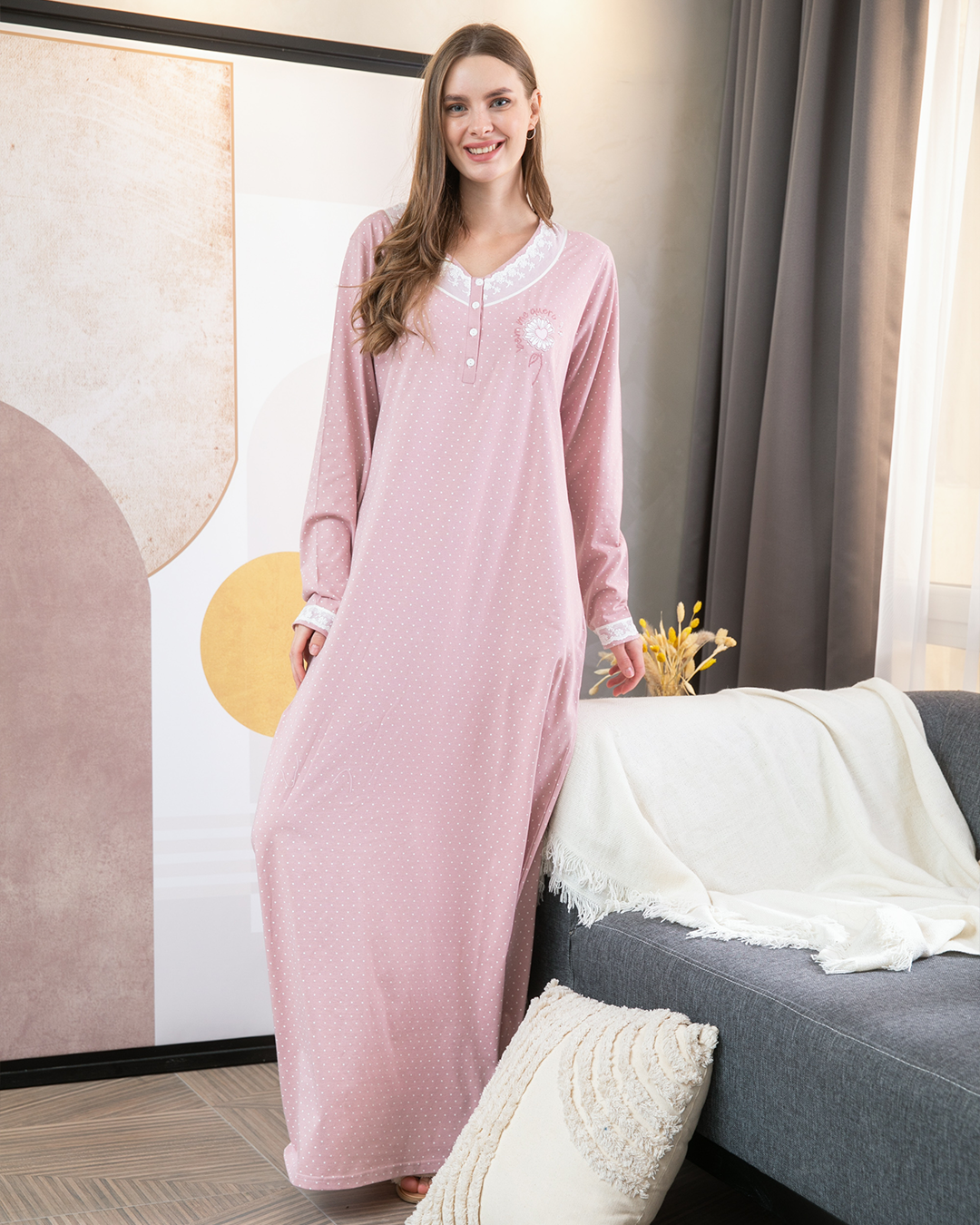 flower embroidered dotted women's shirt