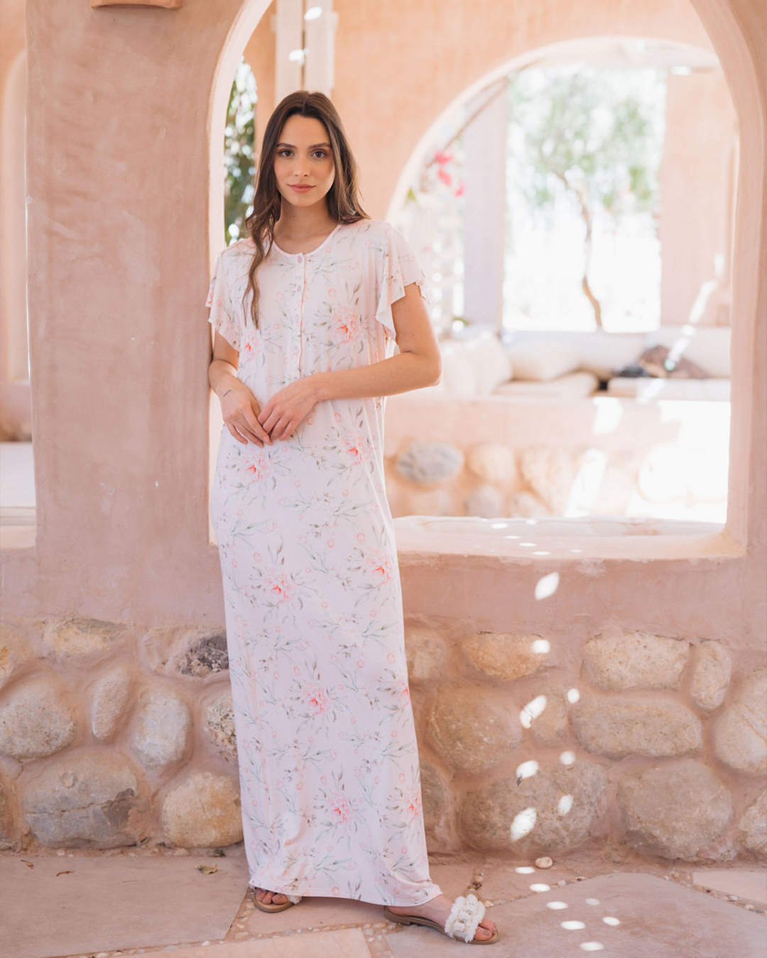 جلابيه حريمي نص كم مروحه ورده