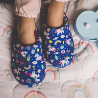 My kids' unicorn and rainbow slippers