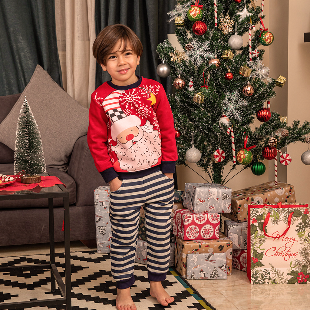 Boys Noel and Snowman pajamas with striped pants