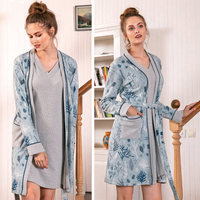 Women's set of two pieces, a night shirt and a floral robe
