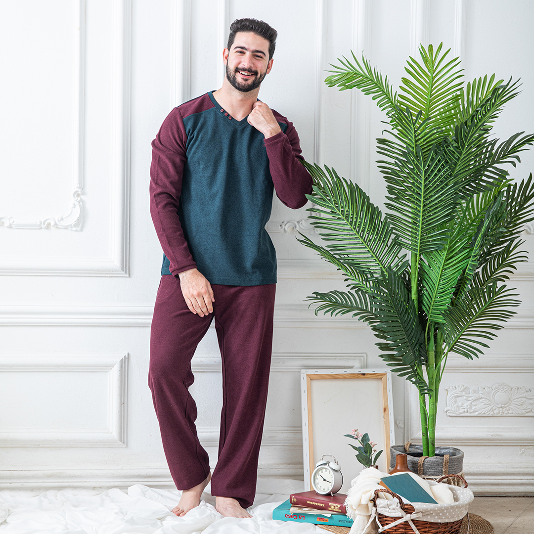V Plain cashmere men's pajamas 
