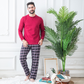 Plain men's pajamas with check pants 